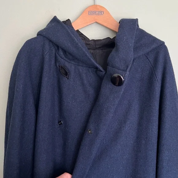 Vintage Long Dark Blue Wool Hooded Cape Cloak - cosplay Victorian or hobbit - Picture 7 of 17